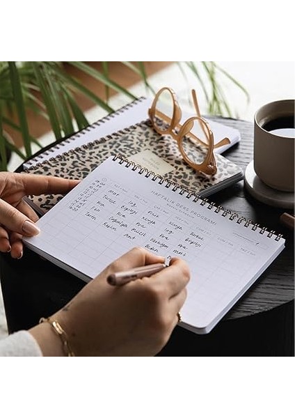 A5 Spiralli Karton Kapak Çizgili Okul Defteri 80 Yaprak 2'li Set - Ders Programlı - Leopar fırsatları