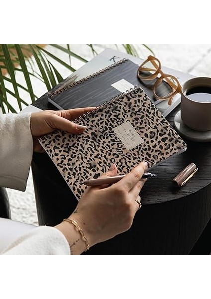 A5 Spiralli Karton Kapak Çizgili Okul Defteri 80 Yaprak 2'li Set - Ders Programlı - Leopar indirimleri