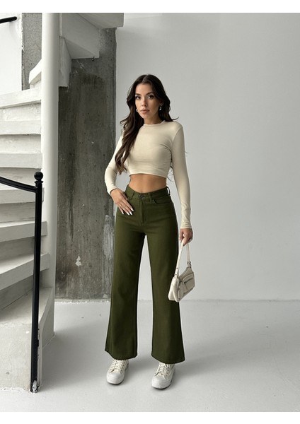 Kadın Yüksek Bel Keten Boyfriend Bol Paça