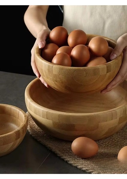 Bambu 3’lü Salata Kasesi Seti – Doğal, Şık ve Çok Amaçlı Sunum Kaseleri (19.5 / 25 / 30 cm)