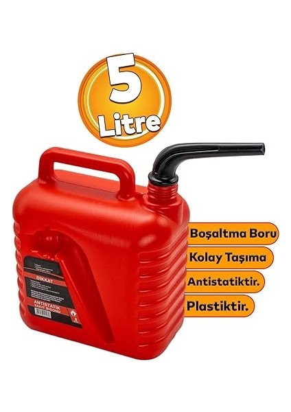 Boşaltma Borulu Plastik Antistatik Benzin Bidonu 5 Litre Akaryakıt Mazot Taşıma Doldurma Depolama indirimleri