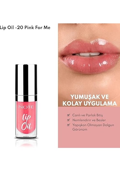Lip Oil 20 Pink For Me Nemlendirici ve Parlatıcı Dudak Bakım Yağı, Pembe fırsatları