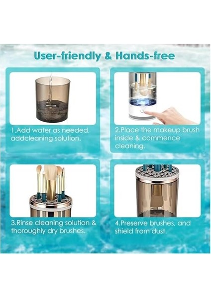 Orret Home Elektrikli Makyaj Fırçası Temizleyici – Ultrasonik Derin Temizleme, Hızlı Kurutma ve Derinlemesine Hijyen, Tüm Fırça Boyutlarına Uygun Makyaj Fırçası Temizleme Makinesi