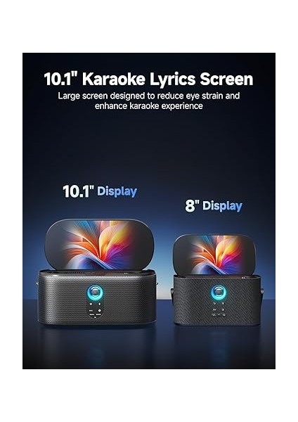 Yetişkinler Için Karaoke Makinesi, Şarkı Sözleri Ekranlı, 10.1 Inç Ekran, 280W, 2+2 Kanal, 2 Kablosuz Mikrofon, Autotune Eq, Kendinden Şarjlı, Karafun Prime ile Taşınabilir Ev Karaoke Sistemi modelleri