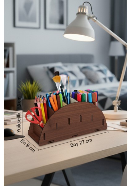 Arc 5 Gözlü Masaüstü Ahşap Organizer Kalemlik- Takı Makyaj Çok Amaçlı Organizer-Hediyelik