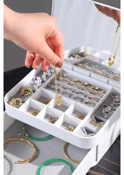Takı ve Mücevher Kutu Organizer Aynalı modelleri