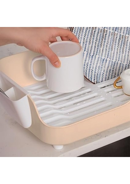 AKL-060 Bej Lüks Tabaklık Bulaşıklık-Yönlendirilebilir Su Akıtma Kanallı Bulaşık Sepeti-Kaşıklıklı fırsatları