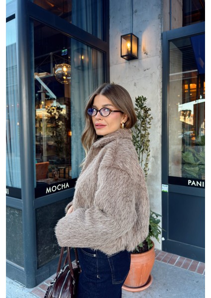 Sütlü Kahve Gömlek Yaka Kürk Dokulu Astarlı Bomber Ceket indirimleri