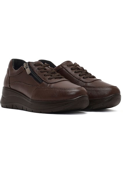 Kadın Kahverengi Bağcıklı Kalın Tabanlı Deri Sneaker 25AFD501718 modelleri