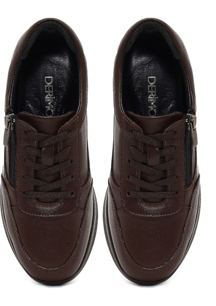 Kadın Kahverengi Bağcıklı Kalın Tabanlı Deri Sneaker 25AFD501718