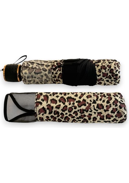 Leopar Desenli Dalgalı Kenarlı Manuel Kısa Boy Şemsiye modelleri