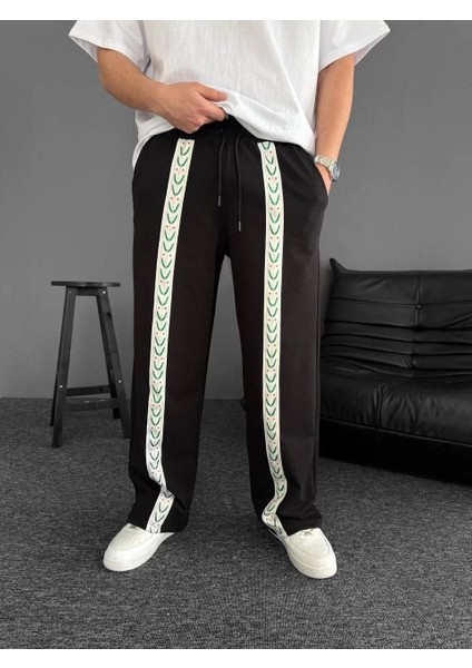 Iki Iplik Kumaş Şeritli Alt Esofman - Siyah fırsatları