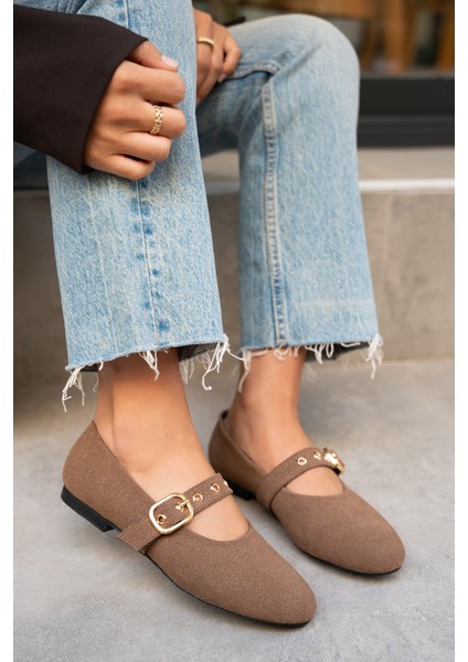 Victor Acı Kahve Süet Gold Tokalı Babet - modelleri