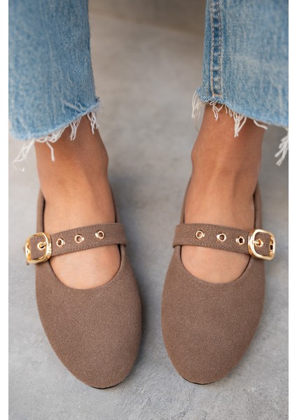 Victor Acı Kahve Süet Gold Tokalı Babet - fırsatları