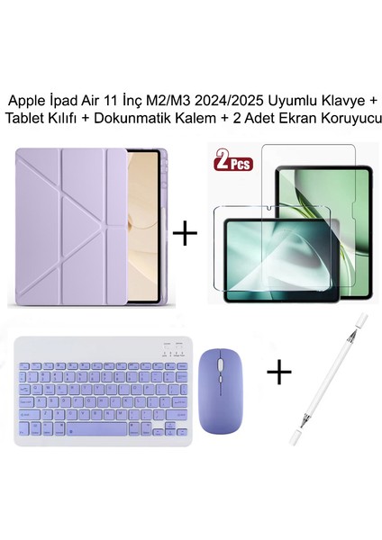 Yesnıce iPad Air 11 M2/m3 2024/2025 Uyumlu Standlı Kılıf ve Dokunmatik Kalem ve Klavye ve Mouse