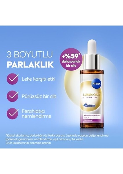 Nivea LUMINOUS630 Skin Glow Anında Aydınlatıcı Serum 30ML ve Peeling Etkili Tonik 100ML, Eşit Cilt Tonu