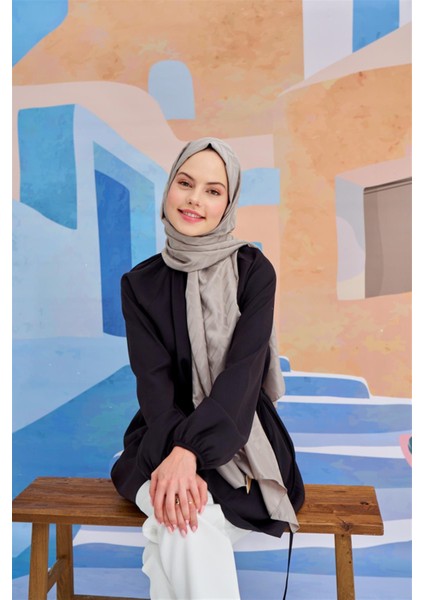 Baklava Desen Pamuk Ipek Şal Füme modelleri