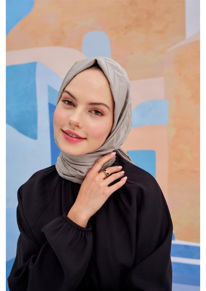 Baklava Desen Pamuk Ipek Şal Füme