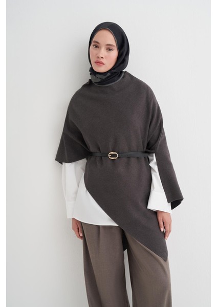 Robe Asimetrik Triko Kap Antrasit