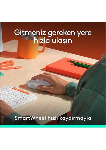 Pop Icon Combo Kablosuz Klavye ve Mouse Seti, Bluetooth, Konforlu Tasarım, Programlanabilir Tuşlar, Sessiz Tıklamalar, 3 Cihaza Kadar Easy-Switch, Türkçe Q Klavye, Beyaz indirimleri