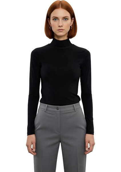 Kadın Bordo Dik Yaka Uzun Kollu Fitted Örme Bluz Smart Casual Kış Koleksiyonu Için Ideal Bir Seçenek modelleri