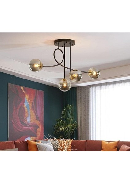 Avize Jade Modern Camlı Siyah Kasa Füme Camlı Salon - Mutfak - Yatak Odası 4 Lü Avize