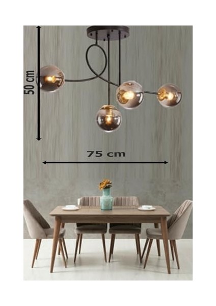 Avize Jade Modern Camlı Siyah Kasa Füme Camlı Salon - Mutfak - Yatak Odası 4 Lü Avize fiyatları