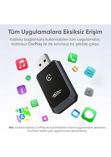 Carplay Extreme Kablosuz Adaptörü/ Auto ve Desteği/otomatik Bağlantı/tak-Çalıştır Desteği/hızlı Çipset ve Sorunsuz Bağlantı/ekstra Type-C Aparatı modelleri