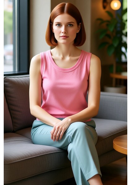 Kadın Kolsuz Triko Bluz Havuz Yaka Basic Kesim ve Yazlık Konfor Kaliteli Şık Rahat Modern Zarif