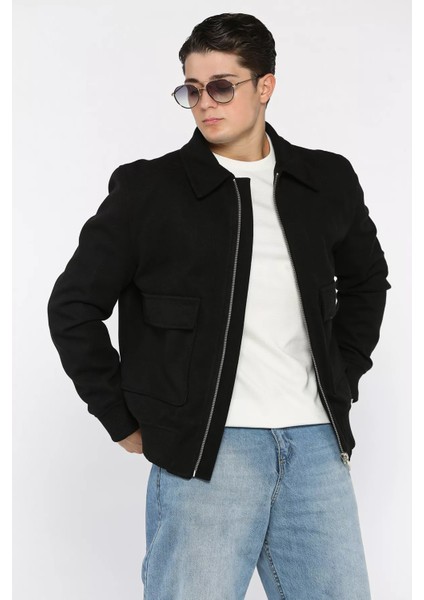 Cep Detaylı Ribanalı Erkek Kaşe Kaban P-00018797