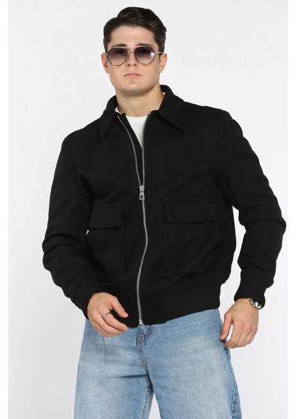 Cep Detaylı Ribanalı Erkek Kaşe Kaban P-00018797 modelleri