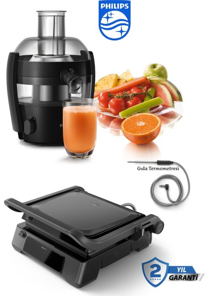 2200W 8 Ön Ayarlı Programlı 7000 Serisi Dijital Izgara ve Tost Makinesi+ Viva Collection Katı Meyve Sıkacağı+Hassas Mutfak Tartısı