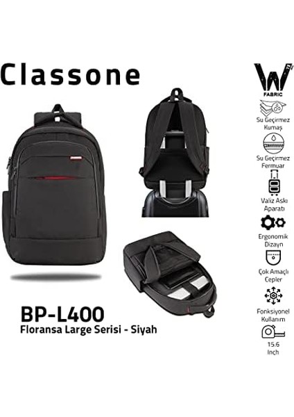 BP-L400 15,6" Floransa Serisi Wtx Pro Su Geçirmez Kumaş, Notebook,laptop Sırt Çntası-Siyah modelleri
