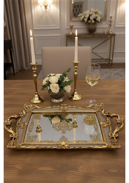 Şık Klasik Oymalı Aynalı Hediyelik Nişan Sunum Tepsisi fiyatları