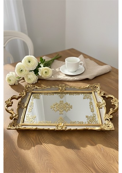 Şık Klasik Oymalı Aynalı Hediyelik Nişan Sunum Tepsisi modelleri