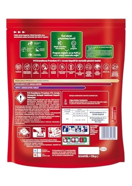 Pril Excellence 5&apos;i 1 Arada Bulaşık Makinesi Deterjanı, 60 Kapsül modelleri