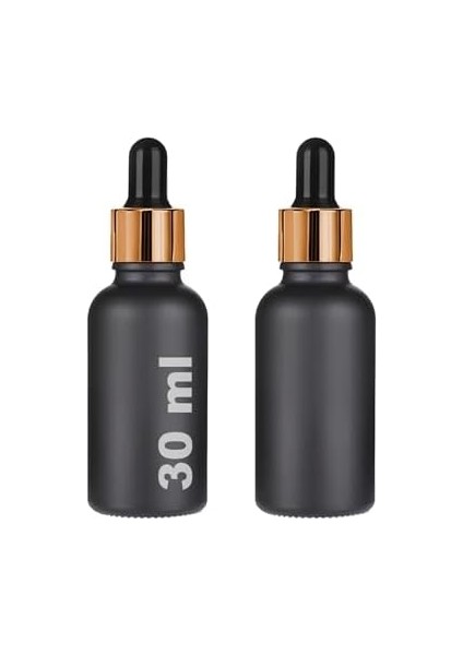 30 ml Mat Siyah Cam Damlalıklı Serum Şişesi 30 cc Renkli Metal Kapaklı Dropper Cam Şişe 2 Adet (Gold Yüzük | Siyah Lastik) modelleri
