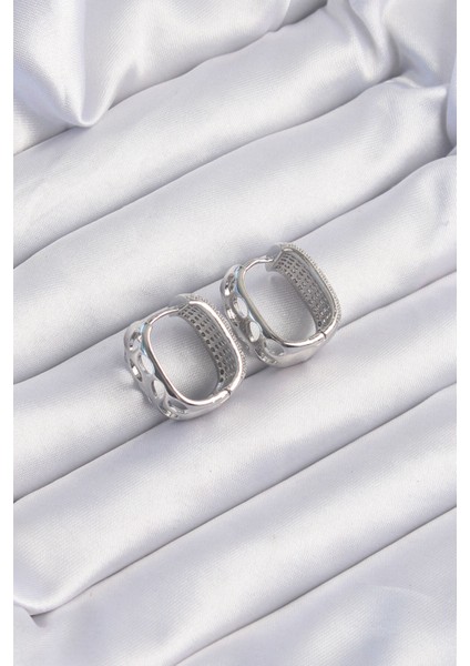 Pirinç Gümüş Renk Zirkon Taşlı Minimal Halka Küpe fiyatları