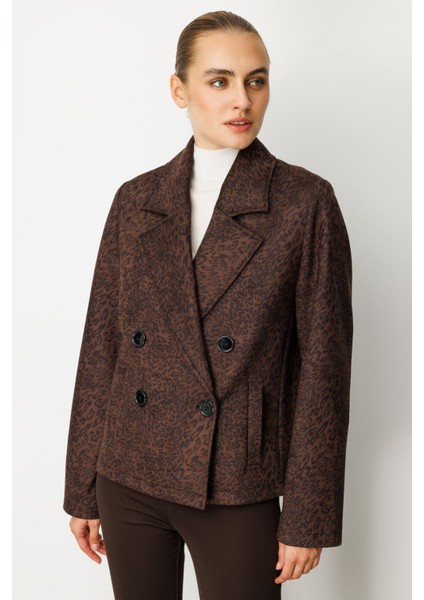 Kadın Kruvaze Yaka Desenli Mont 8021 Leopar fiyatları