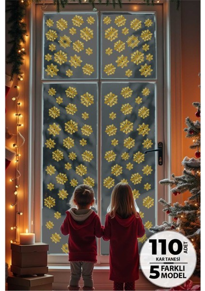 Gold Kar Tanesi Sticker Seti, 110 Adet Yılbaşı Gold/Altın Renkli Kar Taneleri Sticker Seti, Kar Tanesi Dekorasyon Sticker, Kar Tanesi Yılbaşı Süsü fiyatları