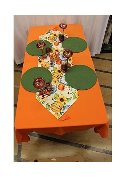 Kabağı Desenli Beyaz Arka Plan Baskılı Runner Servis 40X150 cm modelleri