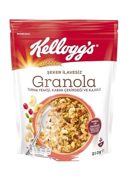 Kellogg&apos;s Şeker Ilavesiz Granola Turna Yemişi, Kabak Çekirdeği ve Kajulu 250 gr x 10 Adet fiyatları