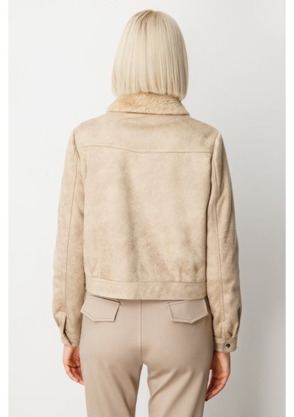 Kadın Peluşlu Güderi Mont 8011 Kum indirimleri