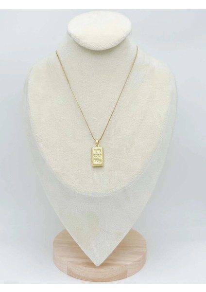 Altın Renk Çelik Külçe Kolye – Kadın Minimal Takı