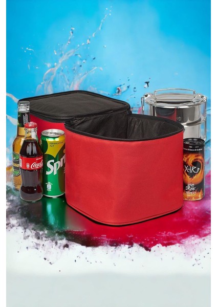 Isı Yalıtımlı Tutucu Kamp Piknik Beslenme Sefer Tası Çantası Kırmızı EX08-K