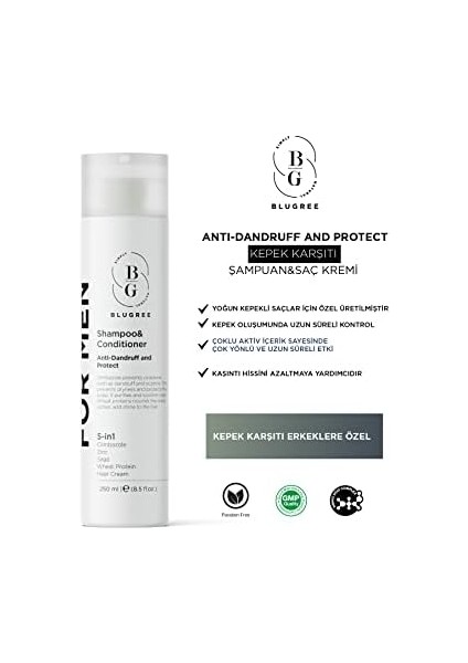 Blugree Erkeklere Özel Kepek Karşıtı Şampuan ve Saç Kremi 250 ml