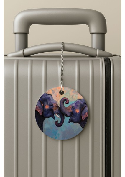 Pleksi Zincirli Bavul Etiketi Seyahat Tatil Için Tasarım Valiz Etiketi Fillerin Aşkı