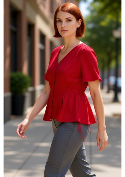 Moda Büyük Beden V Yaka Dokuma Regular Düz Desen Casual Günlük Regular Kısa Kol Bluz modelleri