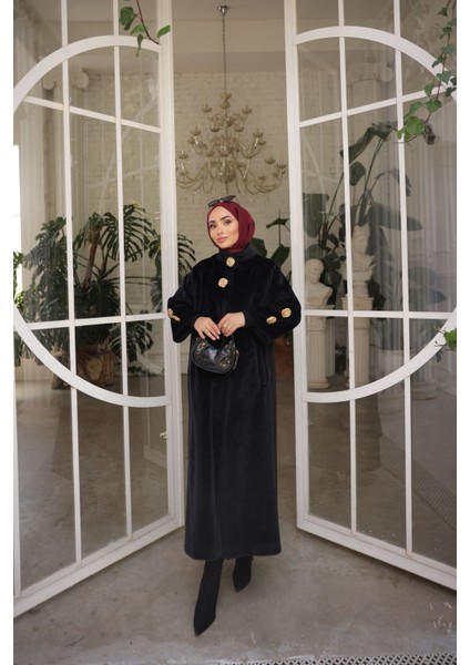 Hakim Yaka Kol Ribanalı Gizli Düğmeli Fok Kumaş Şık Kaban