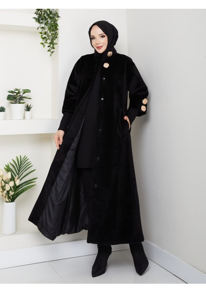 Hakim Yaka Kol Ribanalı Gizli Düğmeli Fok Kumaş Şık Kaban modelleri